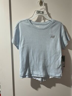 New Balance Starlight Heathered Short Sleeve Tee in Light Blue and Yellow